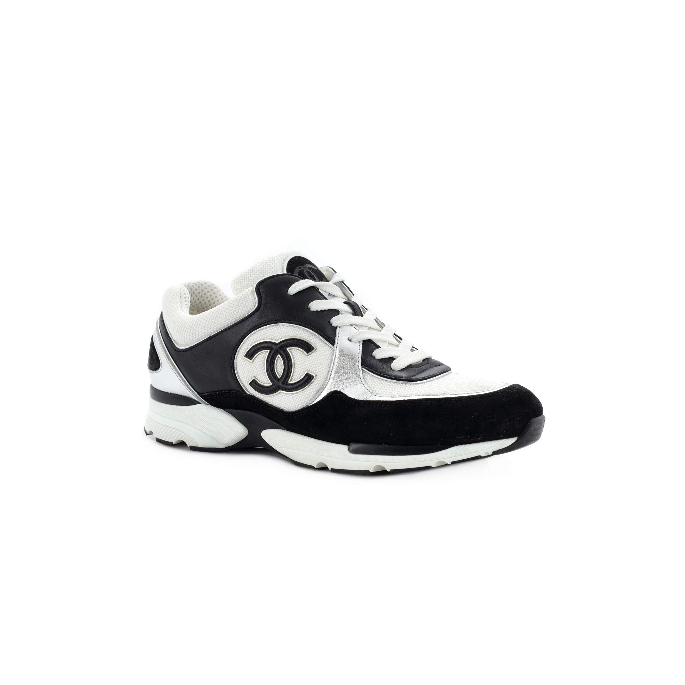 Ch*el women''s cc low-top sneakers leather and fabric with suede